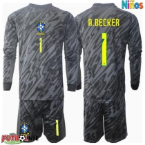 Camiseta Brasil Alisson Becker #1 Portero Visitante Equipación para niños Copa America 2024 manga larga (+ pantalones cortos)